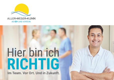 Logo, Bild - Aller-Weser-Klinik; Hier bin ich richtig - Im Team. Vor Ort. Und in Zukunft.