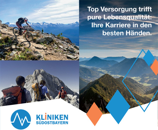 Logo, Bilder - Kliniken Südostbayern AG; Top Versorgung trifft pure Lebensqualität: Ihre Karriere in den besten Händen.