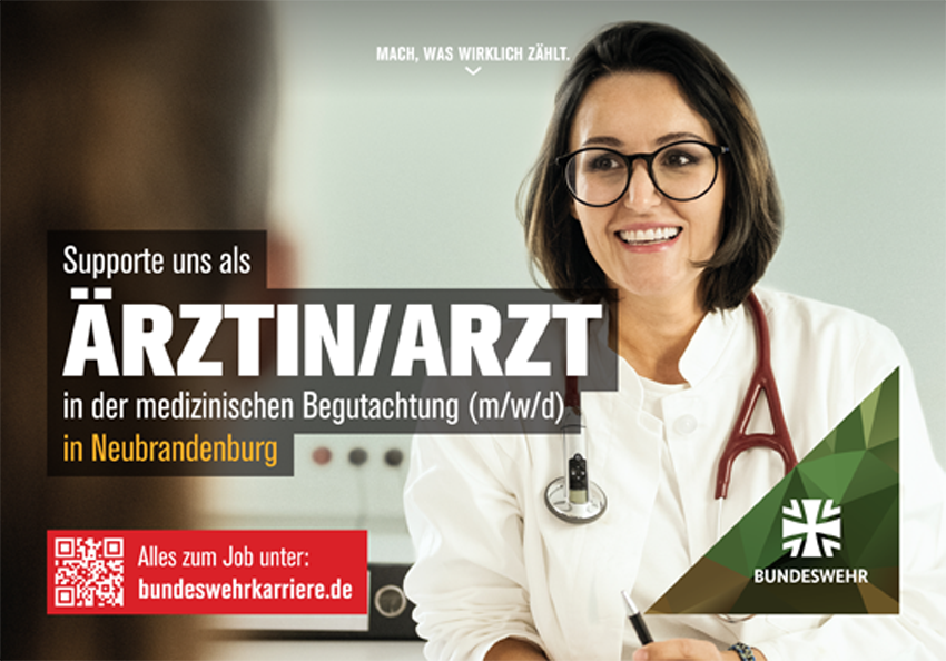 Logo, Bild - Supporte uns als ÄRZTIN/ARZT in der medizinischen Begutachtung (m/w/d) in Neubrandenburg; Alles zum Job unter: bundeswehrkarriere.de